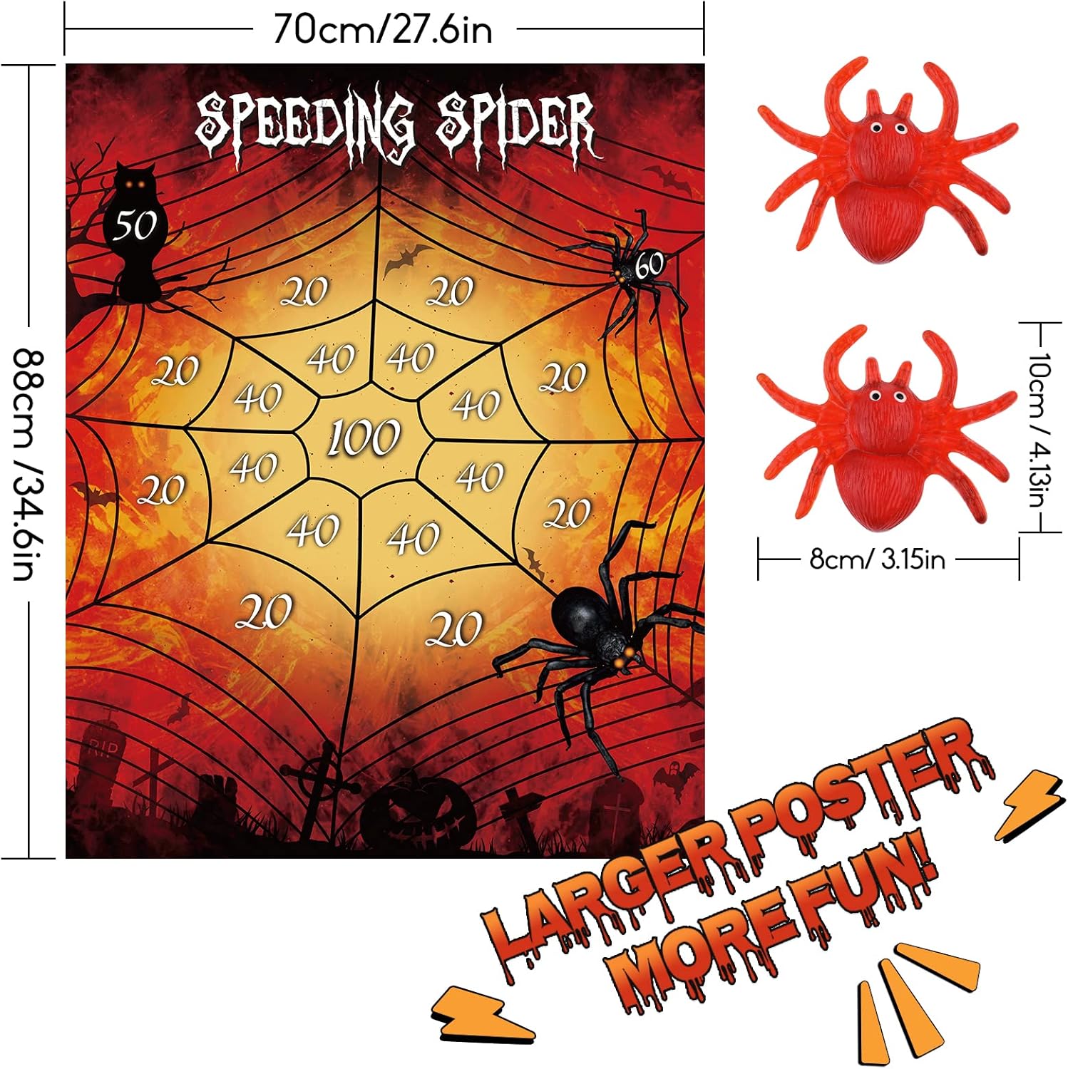 ASTARON Halloween Party Supplies Throw The Spider On The Web Halloween Party Games With 2 Sticky Spiders Larger Halloween Poster Birthday Party Games-1