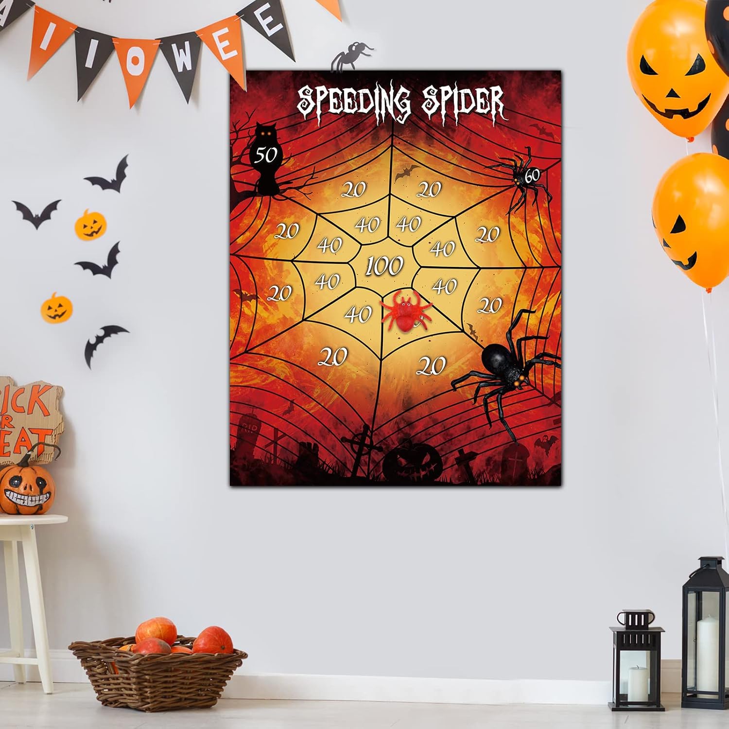 ASTARON Halloween Party Supplies Throw The Spider On The Web Halloween Party Games With 2 Sticky Spiders Larger Halloween Poster Birthday Party Games-5