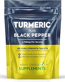 Turmeric Tablets 3200mg with Black Pepper | 180 High Strength Curcumin Supplements | Turmeric and Black Pepper Tablets (Not Turmeric Capsules or Powder) | Vegan and Gluten Free | UK Made