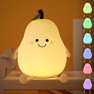 Pear- Shape Silicone Night Light, LED Night Light Colorful Light Color USB Charging Timed Automatic Shutdown Smile Pear-Shape Silicone Bedside Lamp Decoration for Baby, Kids, Teenagers Bedroom