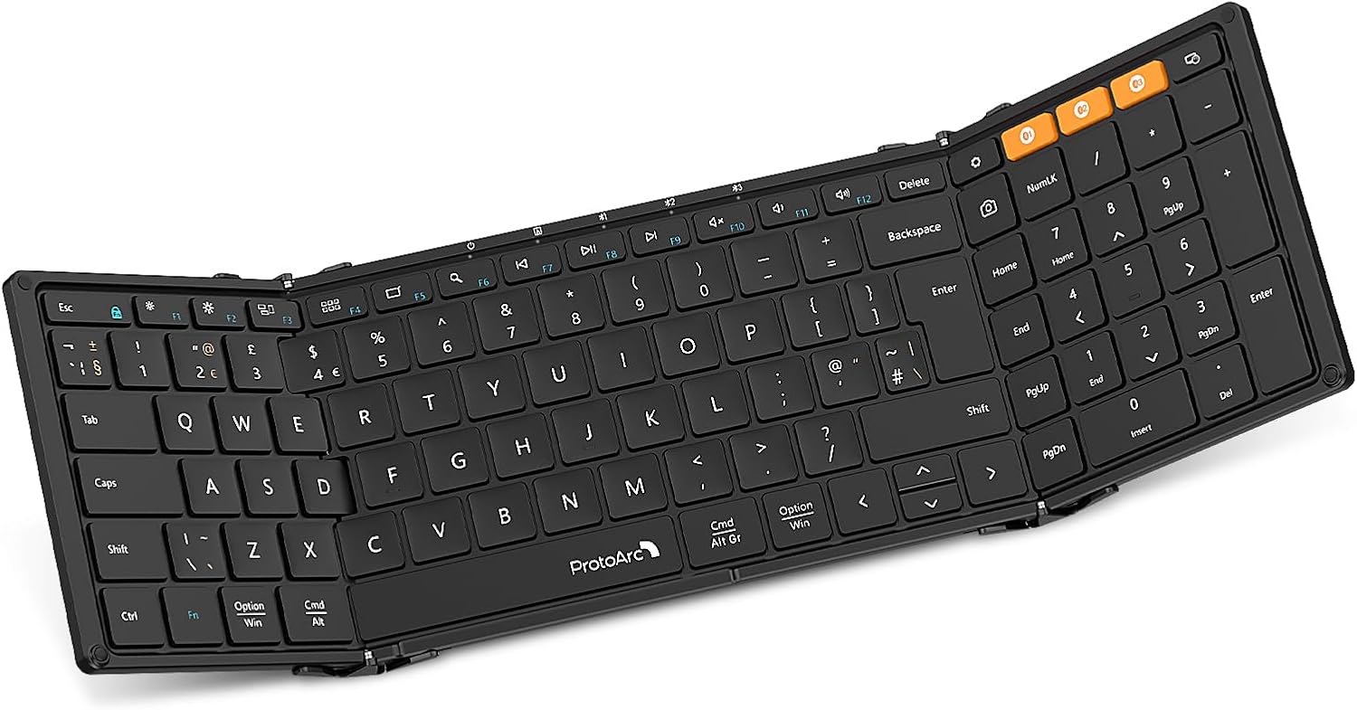 ProtoArc Foldable Bluetooth Keyboard Folding Keyboard with Number Pad | XK01 Full-Size Portable Keyboard Mini Wireless Keyboard for Windows iOS Android Tablet | QWERTY UK Layout - Black-0