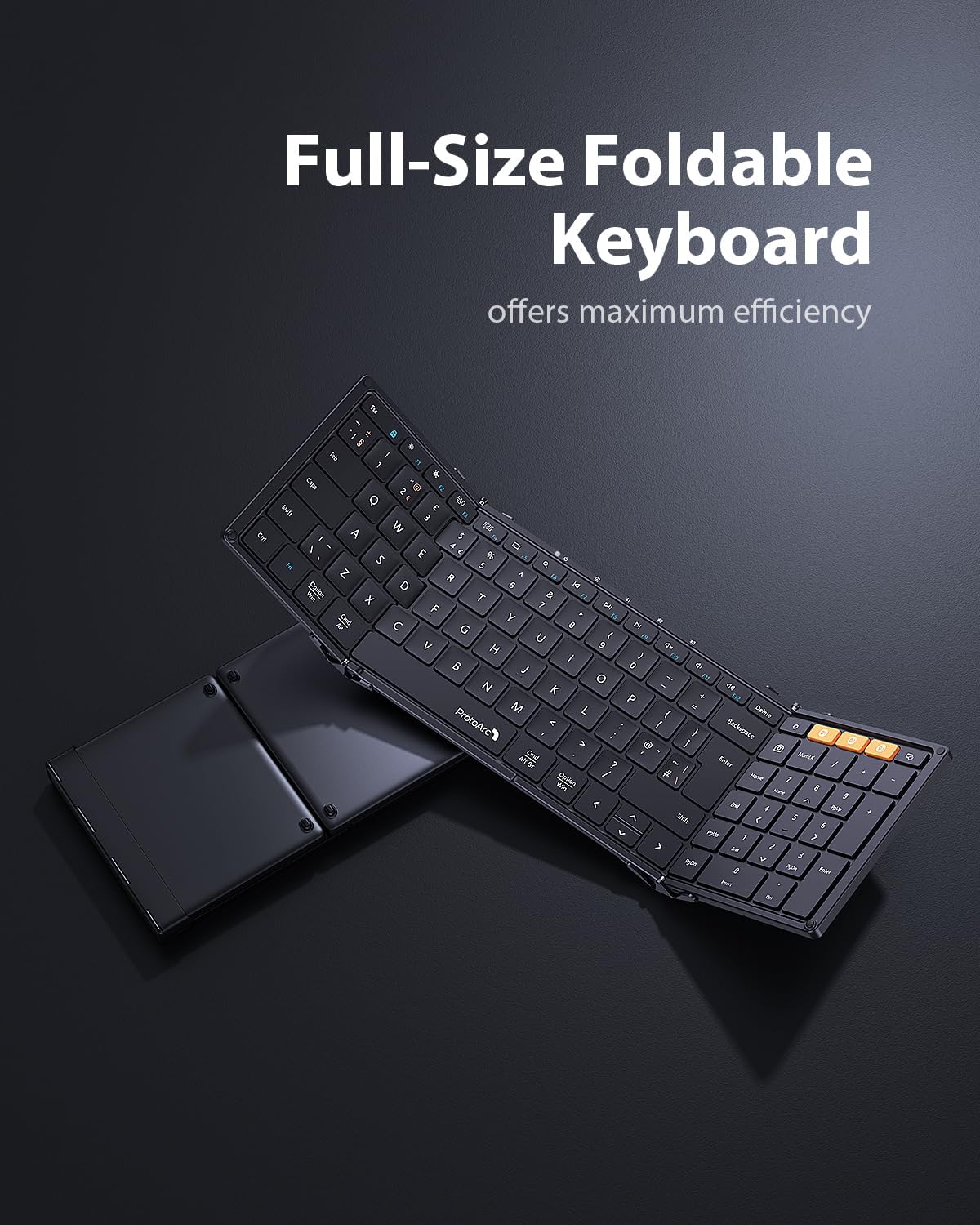 ProtoArc Foldable Bluetooth Keyboard Folding Keyboard with Number Pad | XK01 Full-Size Portable Keyboard Mini Wireless Keyboard for Windows iOS Android Tablet | QWERTY UK Layout - Black-2