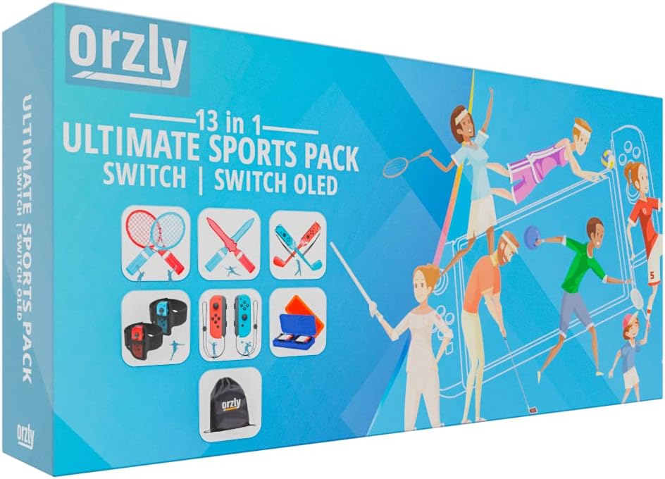 Orzly Switch Sports Games 2024 Accessories Bundle Pack for Nintendo Switch & Switch OLED with Tennis Rackets, Golf Clubs, Chambara Swords, Soccer Leg Straps & Joycon Grips - With Carry Bag-8