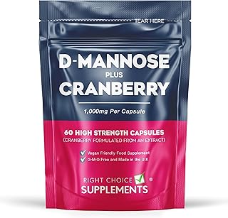 D-Mannose with Cranberry 1000mg per Capsule - High Strength Natural Dmannose Supplement - Urinary Tract & Bladder Care for Women, 60 Capsules - Vegan & UK Made