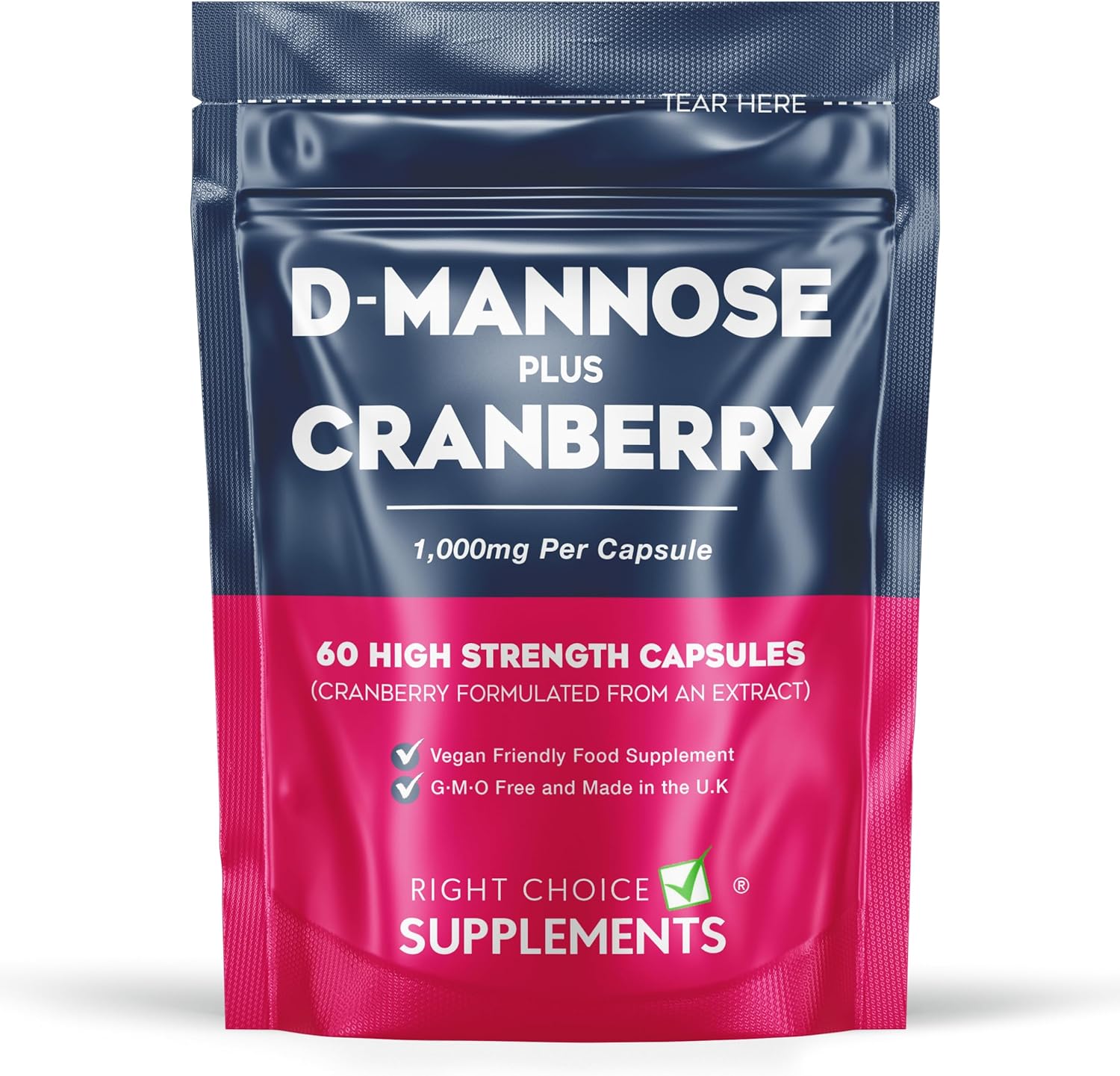 D-Mannose with Cranberry 1000mg per Capsule - High Strength Natural Dmannose Supplement - Urinary Tract & Bladder Care for Women, 60 Capsules - Vegan & UK Made-0