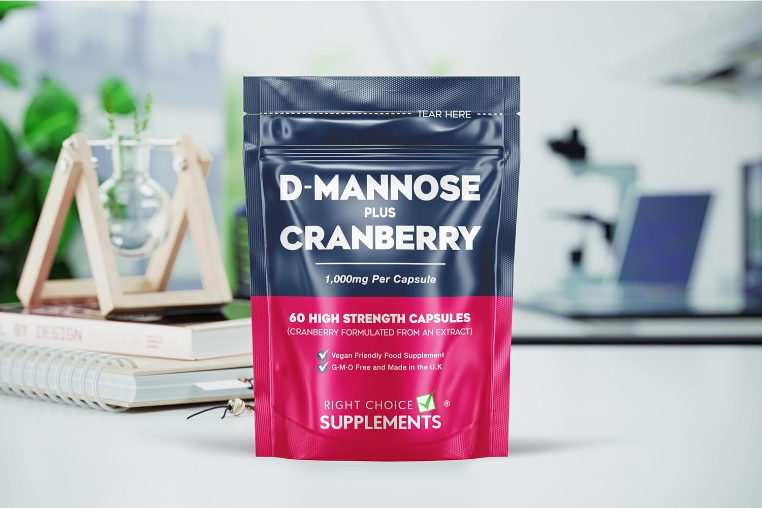 D-Mannose with Cranberry 1000mg per Capsule - High Strength Natural Dmannose Supplement - Urinary Tract & Bladder Care for Women, 60 Capsules - Vegan & UK Made-2