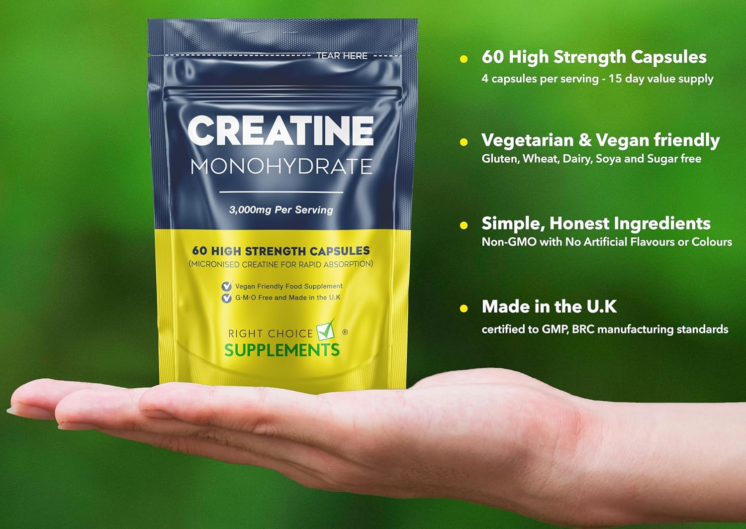 Creatine 3000mg (per serving) - 60 Micronised Creatine Monohydrate 750mg capsules to Boost Muscle Recovery, Growth, Mass, Bulk & Strength - Boost Energy & Performance - Not Tablets or Powder - UK Made-1