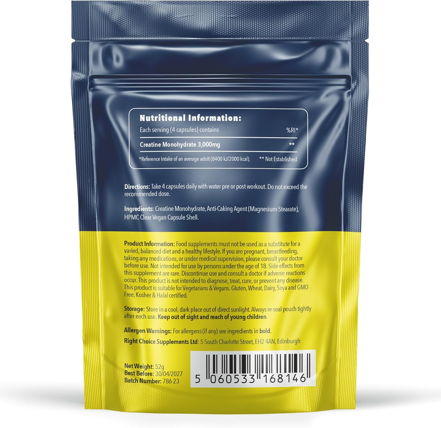 Creatine 3000mg (per serving) - 60 Micronised Creatine Monohydrate 750mg capsules to Boost Muscle Recovery, Growth, Mass, Bulk & Strength - Boost Energy & Performance - Not Tablets or Powder - UK Made-3