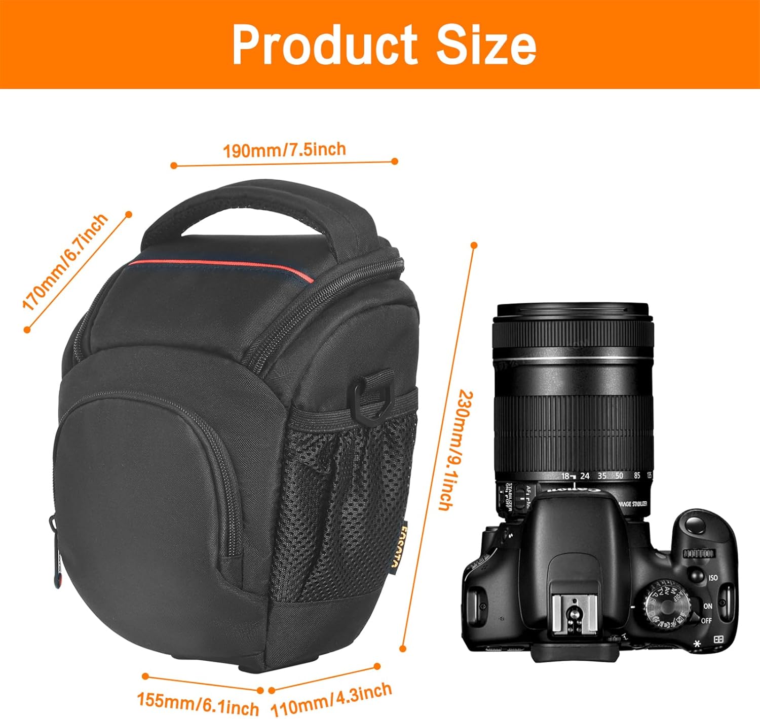 FOSOTO DSLR/SLR Camera Bag Compact Camera Shoulder Bag case Waterproof Compatible for Canon 4000D 2000D 850D M50 Mark II, Nikon D5600 D3300 D850 D5300, Sony Alpha 6400 with Extra Raincover (Black)-1