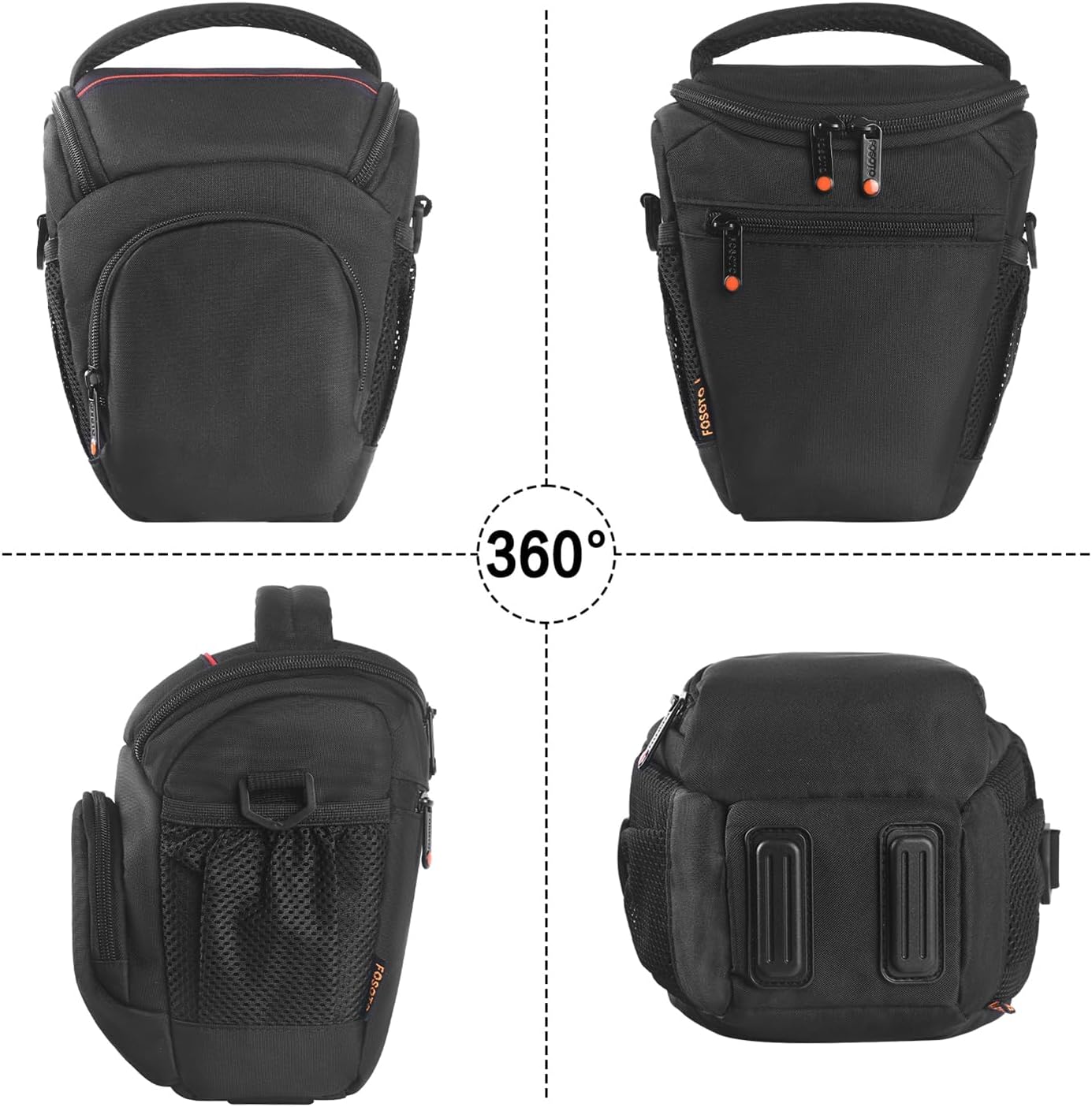 FOSOTO DSLR/SLR Camera Bag Compact Camera Shoulder Bag case Waterproof Compatible for Canon 4000D 2000D 850D M50 Mark II, Nikon D5600 D3300 D850 D5300, Sony Alpha 6400 with Extra Raincover (Black)-4