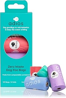 Adios Plastic Biodegradable Dog Poop Bags - Extra Thick Compostable Dog Poo Bags Made from Highest Rated EN13432 Certified Cornstarch | Leak Proof Dog Waste Bags in Rainbow Colour | 8 Rolls, 120 Bags