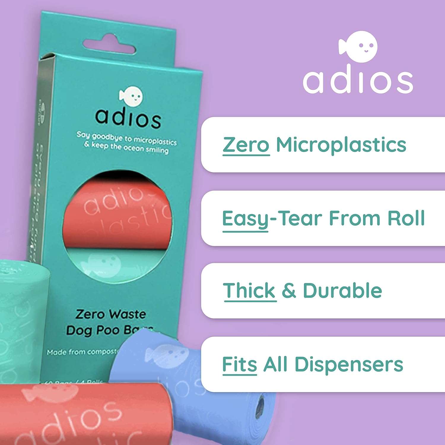 Adios Plastic Biodegradable Dog Poop Bags - Extra Thick Compostable Dog Poo Bags Made from Highest Rated EN13432 Certified Cornstarch | Leak Proof Dog Waste Bags in Rainbow Colour | 8 Rolls, 120 Bags-2