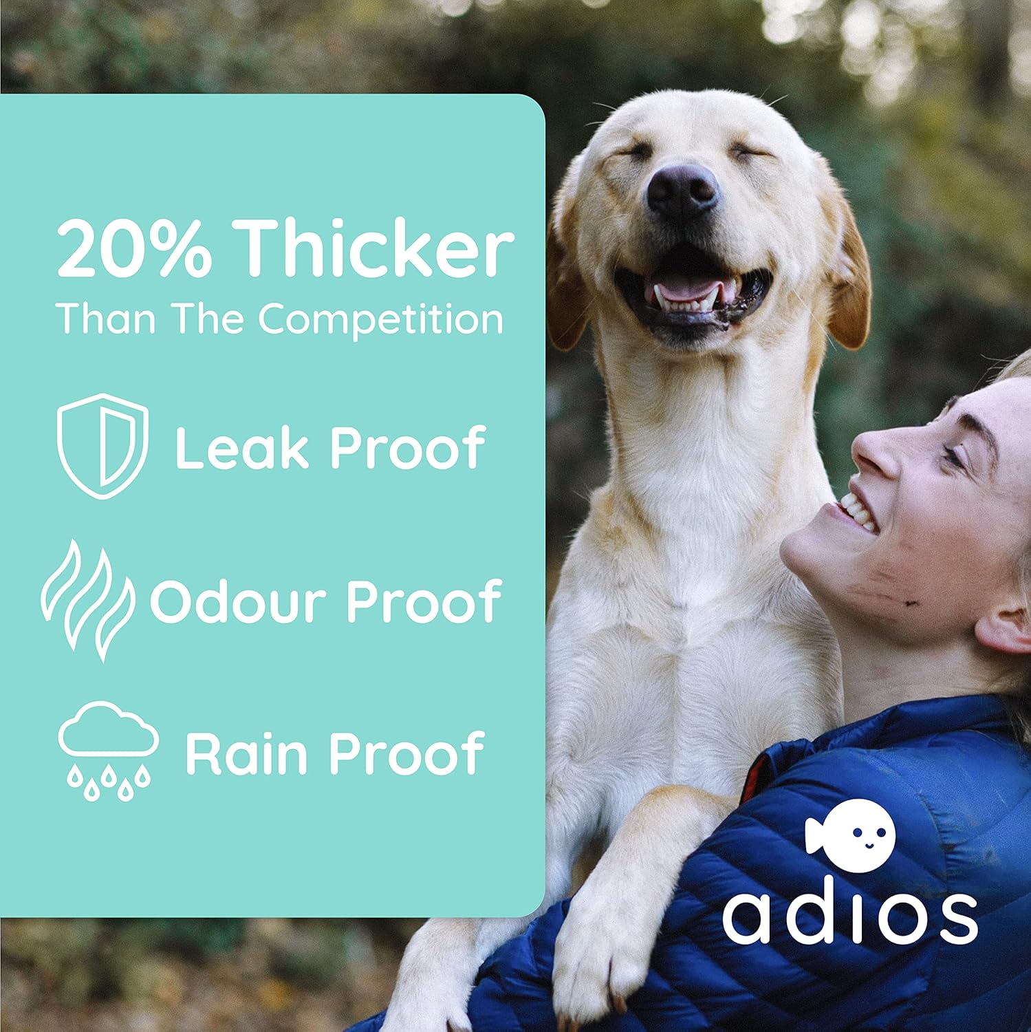 Adios Plastic Biodegradable Dog Poop Bags - Extra Thick Compostable Dog Poo Bags Made from Highest Rated EN13432 Certified Cornstarch | Leak Proof Dog Waste Bags in Rainbow Colour | 8 Rolls, 120 Bags-6