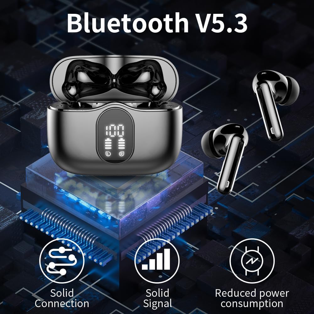 Wireless Earbuds, Bluetooth 5.3 Headphones In Ear with 4 ENC Noise Cancelling Mic, Btootos New Bluetooth Earbuds Mini Deep Bass Stereo Sound, 36H Playtime LED Display Wireless Earphones IP7 Waterproof-3