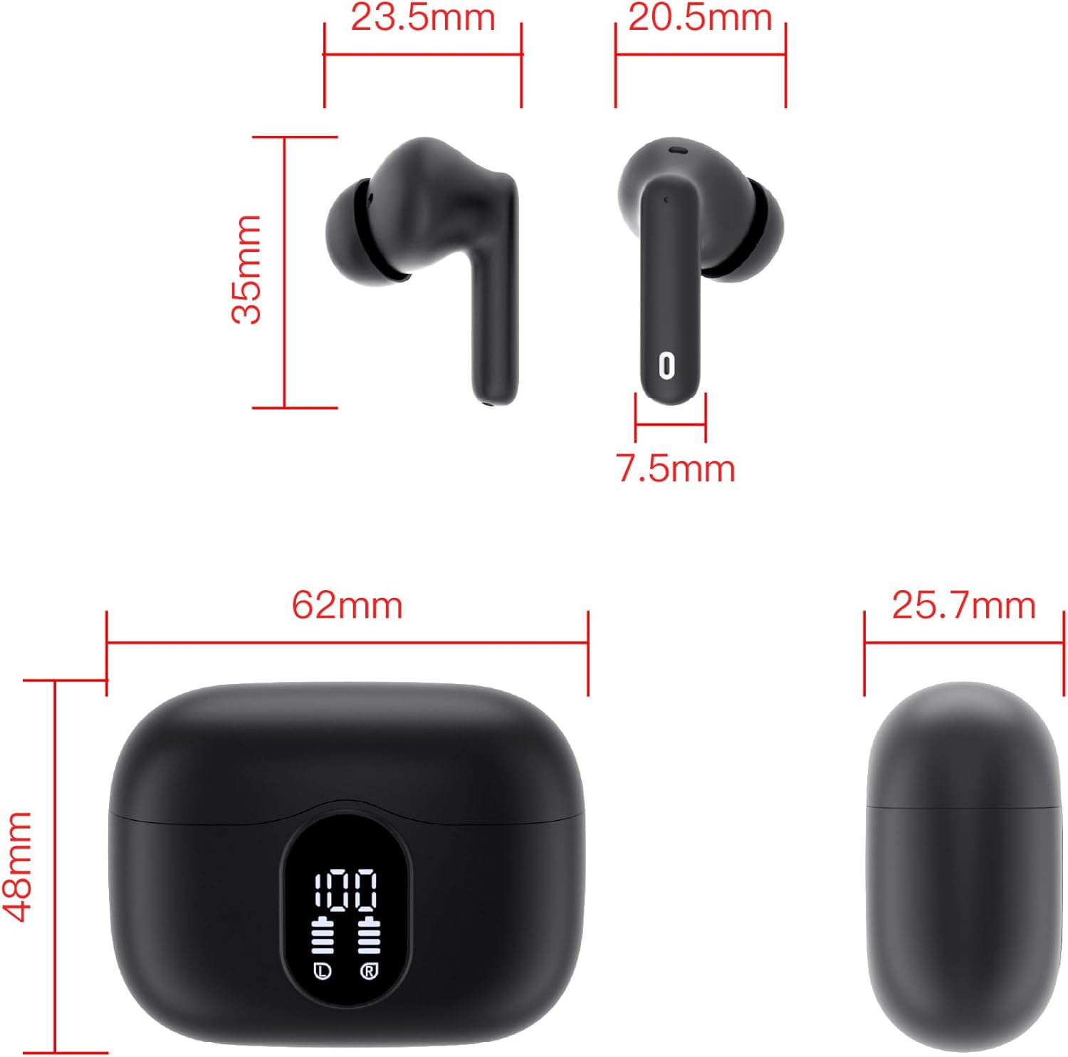 Wireless Earbuds, Bluetooth 5.3 Headphones In Ear with 4 ENC Noise Cancelling Mic, Btootos New Bluetooth Earbuds Mini Deep Bass Stereo Sound, 36H Playtime LED Display Wireless Earphones IP7 Waterproof-7