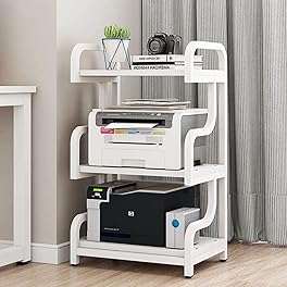 PUNCIA 3-Tier Printer Stand with Storage Movable Printer Table on Wheels Mobile Storage Cart Shelf Rack for Media Player Scanner Files Books Microwave Oven in Kitchen Living Room Home Office(White)