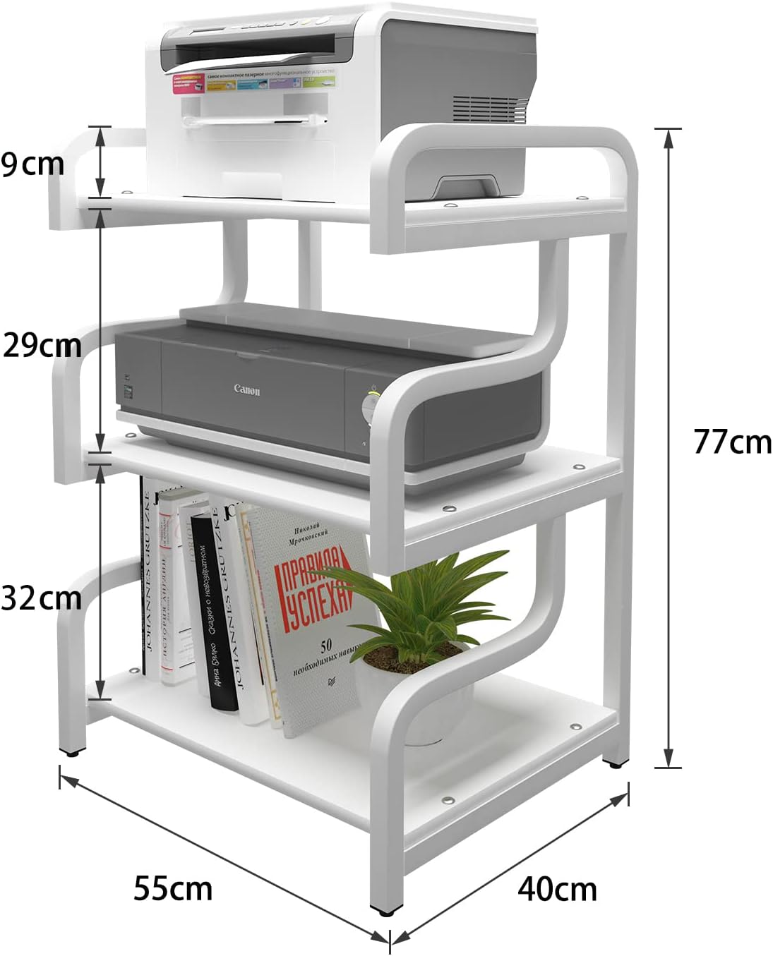 PUNCIA 3-Tier Printer Stand with Storage Movable Printer Table on Wheels Mobile Storage Cart Shelf Rack for Media Player Scanner Files Books Microwave Oven in Kitchen Living Room Home Office(White)-1