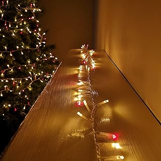 Premier 1000 LED 25m TreeBrights Indoor Outdoor Christmas Multi Function Mains Operated String Lights with Timer & Clear Cable in Red & Vintage Gold