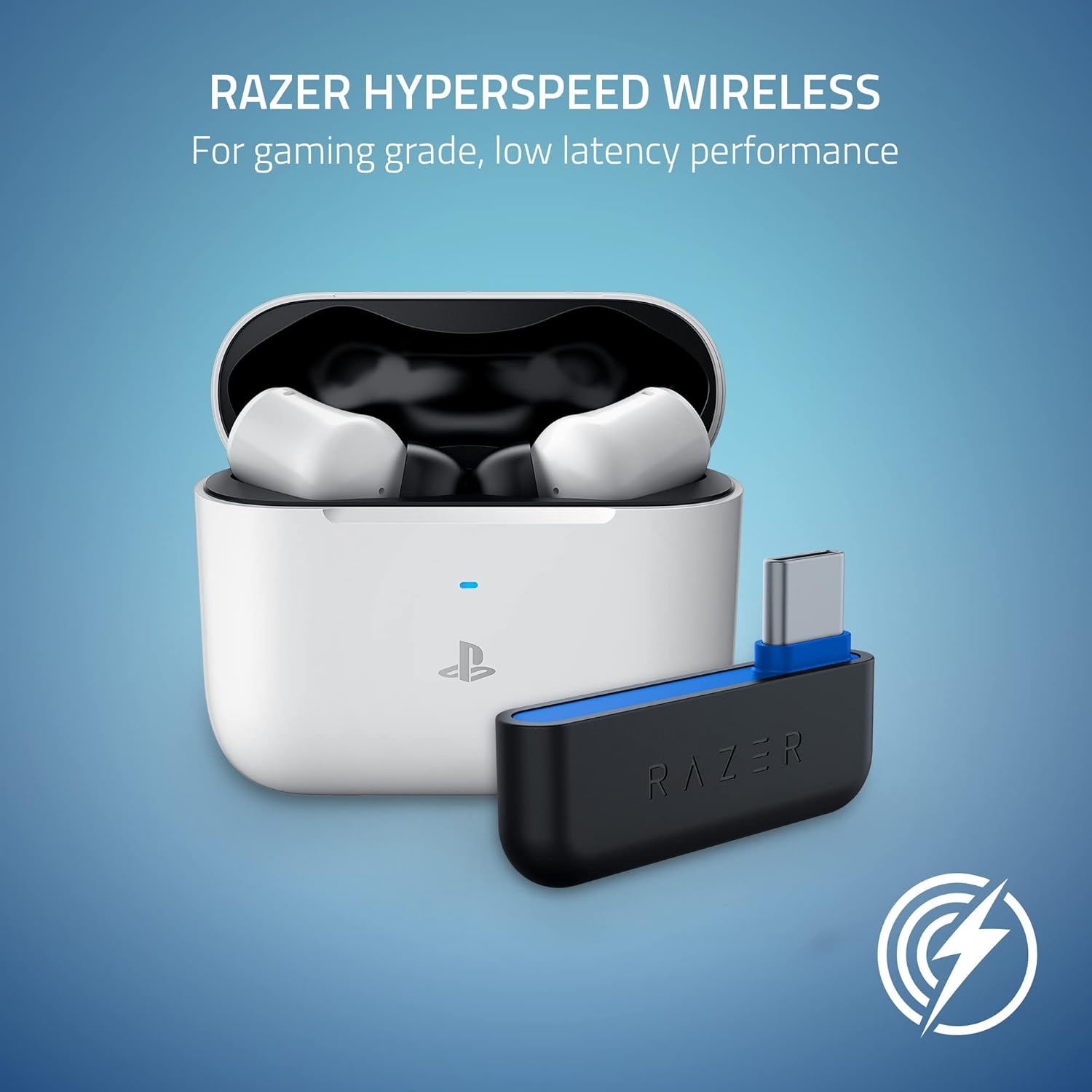 Razer Hammerhead HyperSpeed - Wireless Multi-Platform Gaming Earbuds for PlayStation (HyperSpeed Wireless, Active Noise Cancellation, Bluetooth 5.2, Up to 30 Hours of Battery Life) White-1