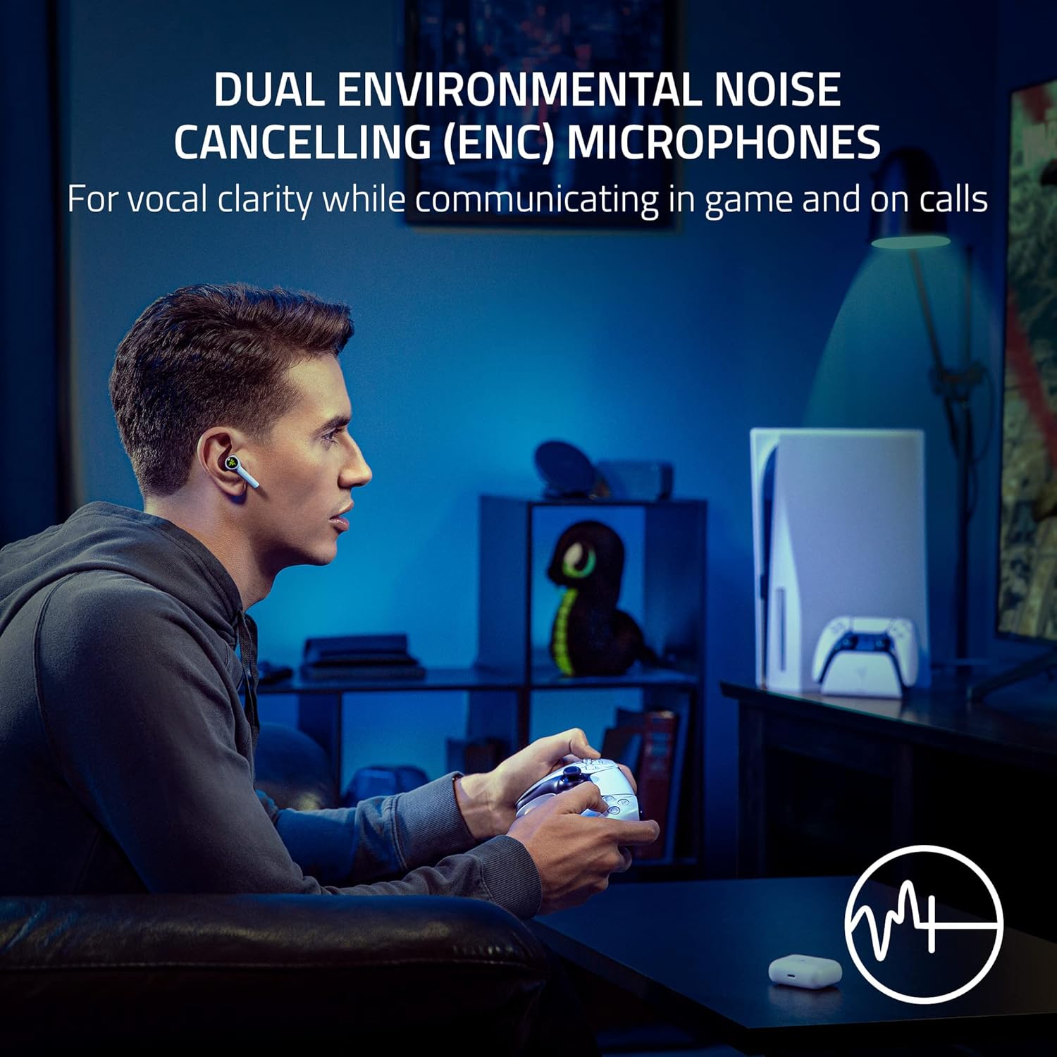 Razer Hammerhead HyperSpeed - Wireless Multi-Platform Gaming Earbuds for PlayStation (HyperSpeed Wireless, Active Noise Cancellation, Bluetooth 5.2, Up to 30 Hours of Battery Life) White-3