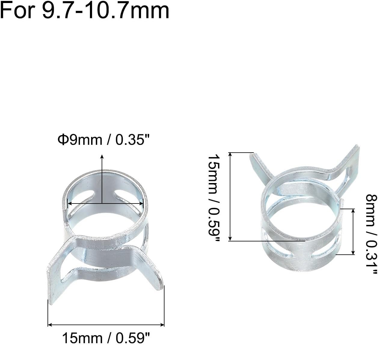 sourcing map 20pcs 9mm Spring Band Type Action Fuel/Silicone Vacuum Hose Pipe Clamp Low Pressure Air Clip Clamp, Zinc Plated-1