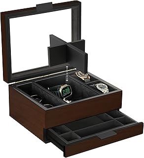 CASE ELEGANCE 8 Slot Watch Box Case Organizer for Men, Cherry Wood Walnut Finish, Watch Display Case, Modular Valet Tray, Apple Watch Compatible with Apple Watch Stand- Brown