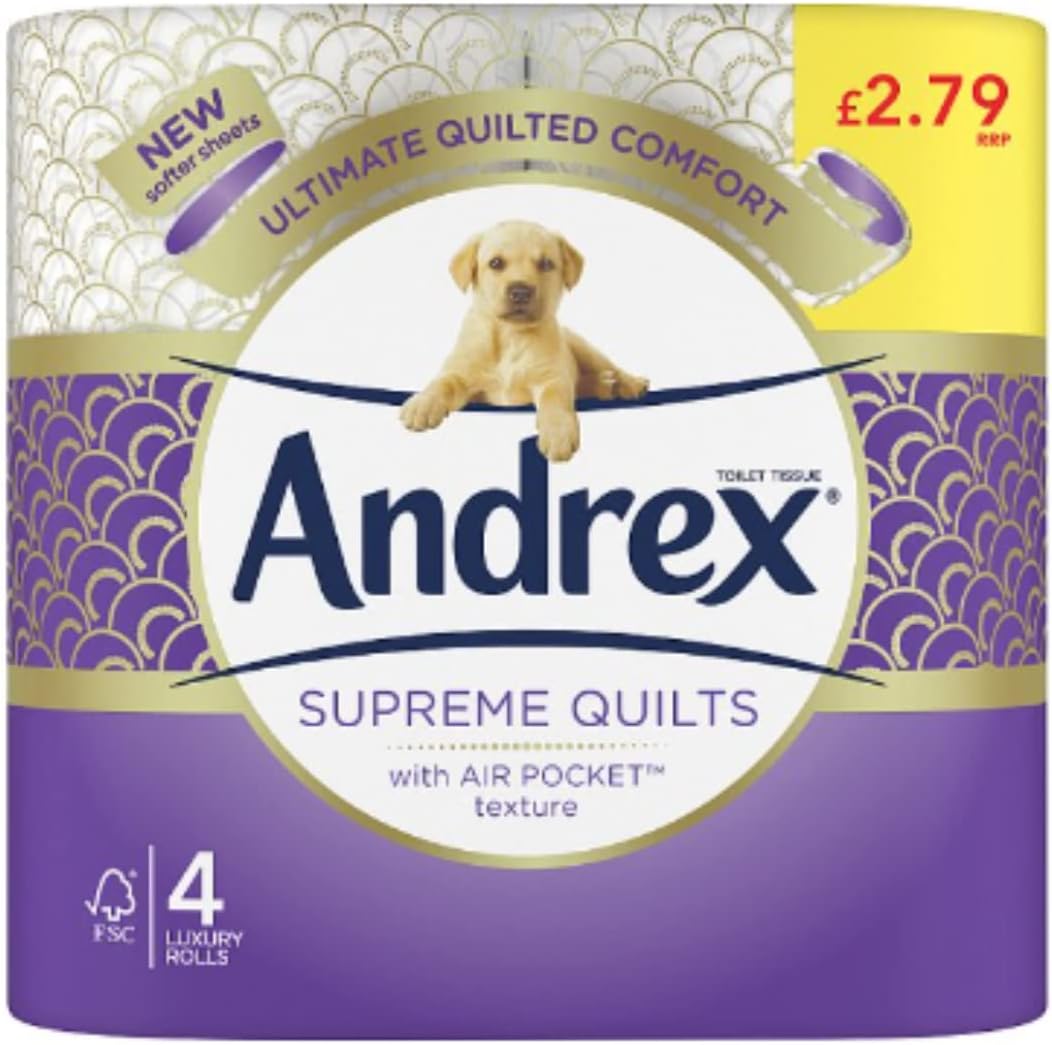 London Grocery Andrex Supreme Quilts Toilet Tissue, 4 Quilted Toilet Rolls x Case of 6-0