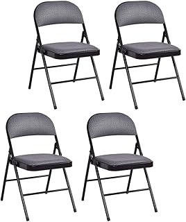 TANGZON 2/4/6 Pack Fabric Padded Folding Chairs, Steel Frame Conference Chairs with Backrest & Non-Slip Foot Pads, Easy Storage Event Hall Guests Seat for Home Office Reception (4pcs,Mid Back,Grey)