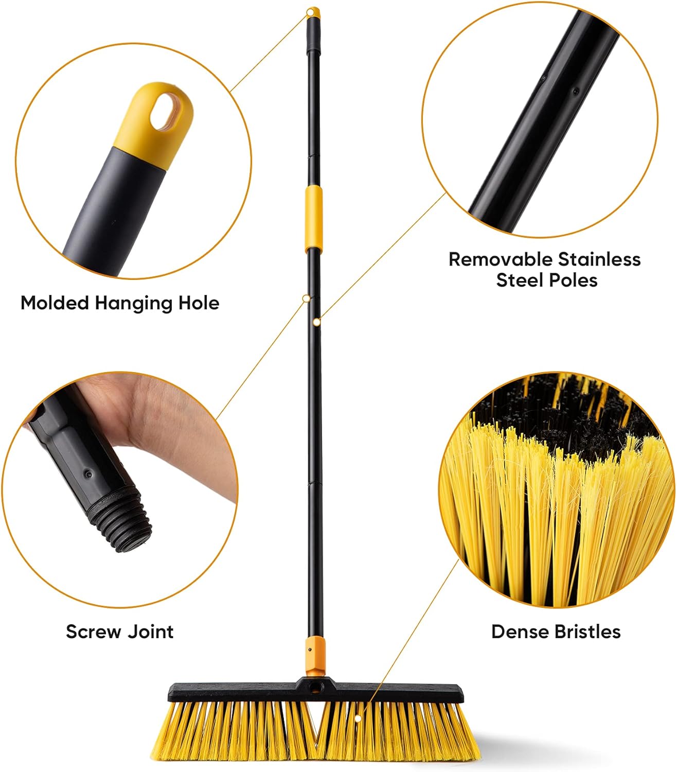 Yocada 18 Inch Push Broom Outdoor Commercial Heavy-Duty Broom Brush 65.3" Long Stiff Bristles for Cleaning Patio Garage Deck Concrete Wood Stone Tile Floor-2