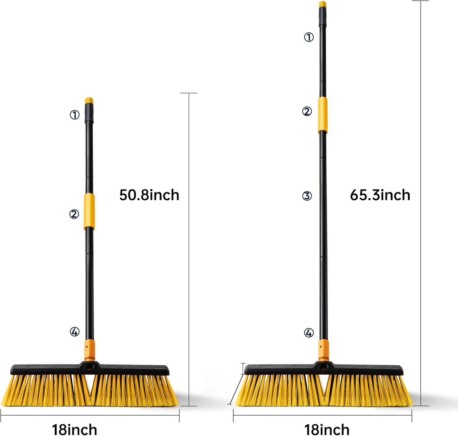 Yocada 18 Inch Push Broom Outdoor Commercial Heavy-Duty Broom Brush 65.3" Long Stiff Bristles for Cleaning Patio Garage Deck Concrete Wood Stone Tile Floor-3