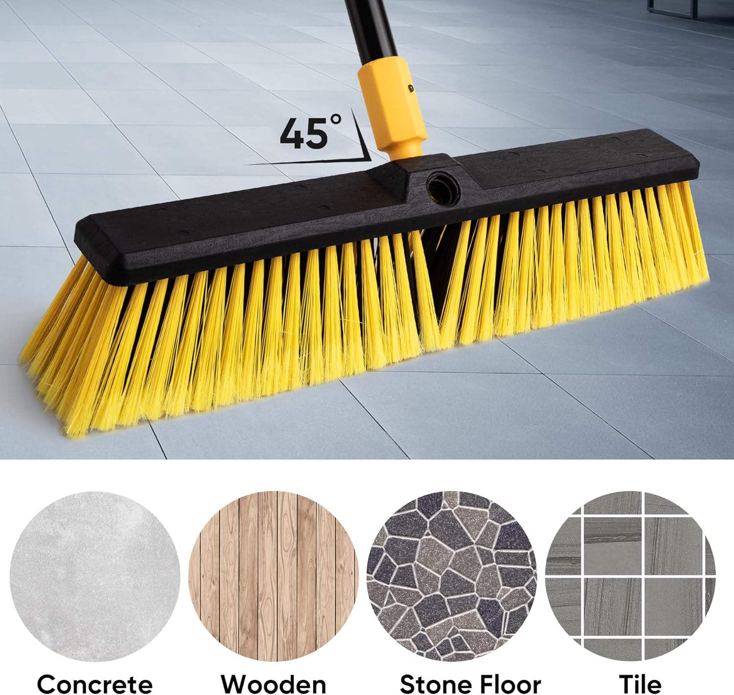 Yocada 18 Inch Push Broom Outdoor Commercial Heavy-Duty Broom Brush 65.3" Long Stiff Bristles for Cleaning Patio Garage Deck Concrete Wood Stone Tile Floor-4