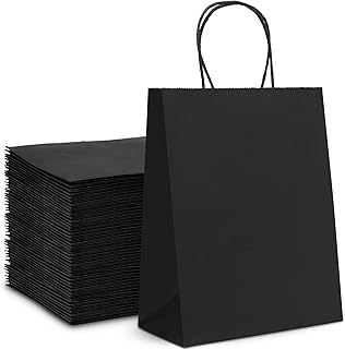 HAUSPROFI 25pcs Kraft Paper Bags for Gifts, Food & Sweets, Strong Carrier Bags with Twisted Handles, Gift Bags for Kid Parties, Weddings, 27x21x11cm, Thicken 130gsm (Brown) (Black, 27 * 21 * 11cm)