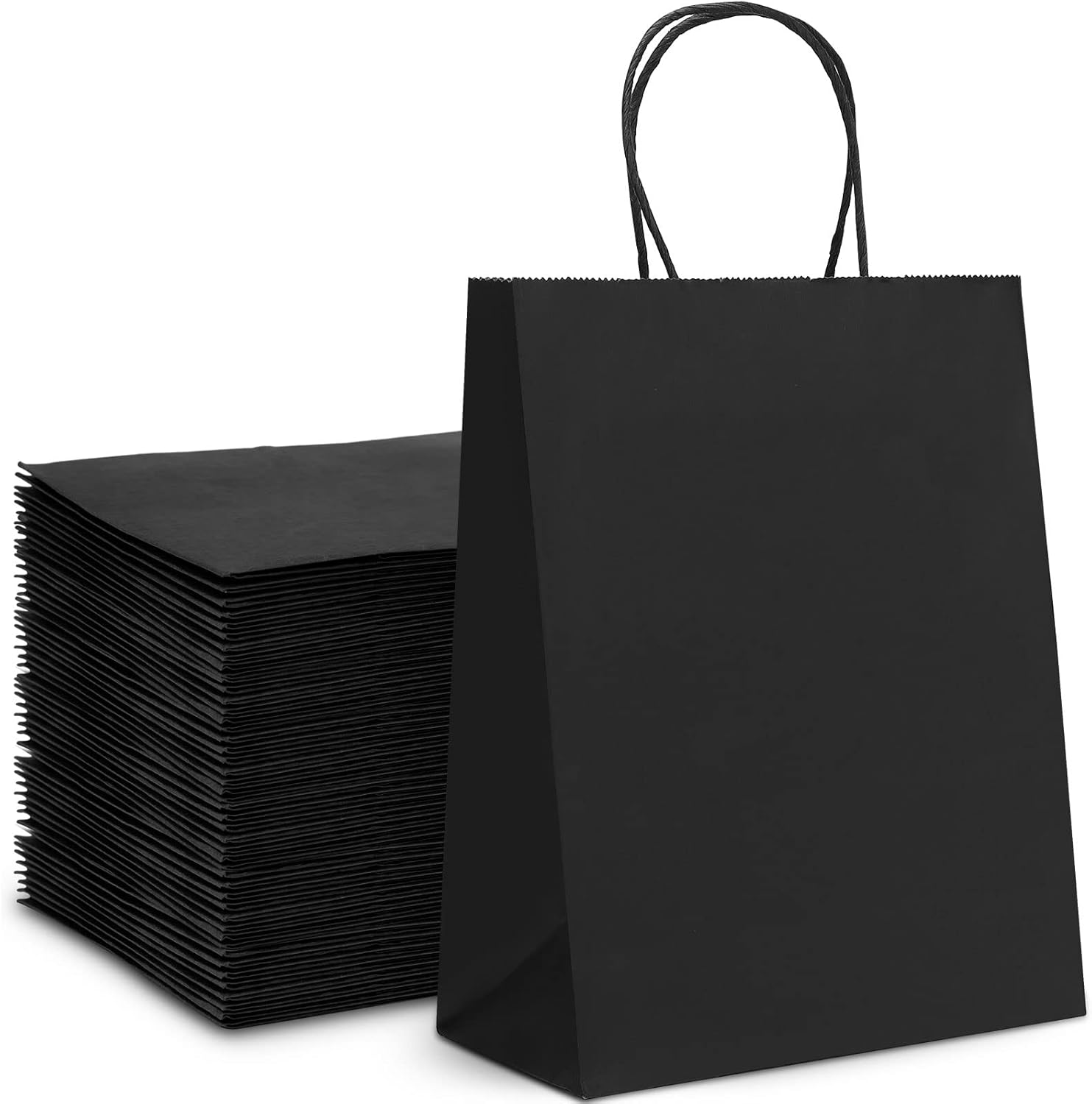 HAUSPROFI 25pcs Kraft Paper Bags for Gifts, Food & Sweets, Strong Carrier Bags with Twisted Handles, Gift Bags for Kid Parties, Weddings, 27x21x11cm, Thicken 130gsm (Brown) (Black, 27 * 21 * 11cm)-0