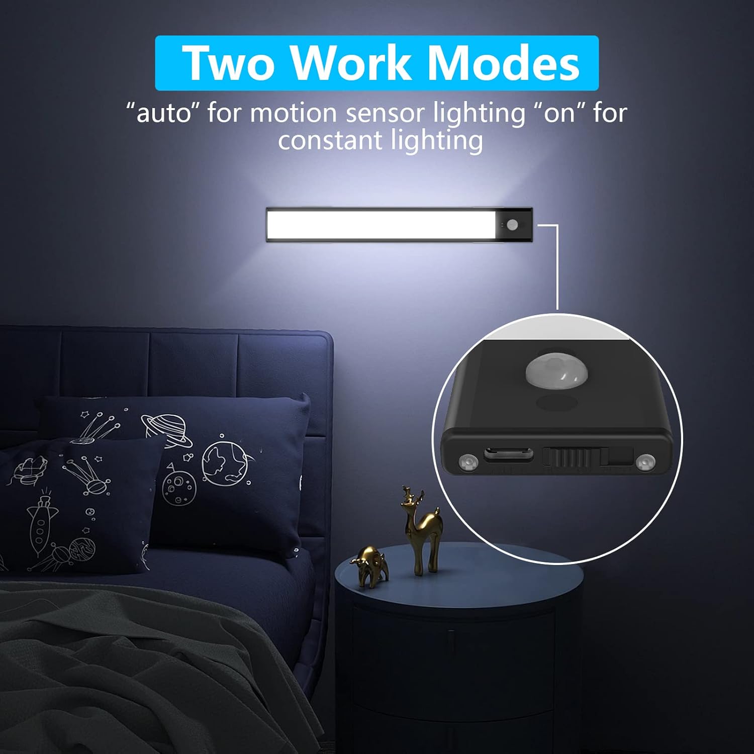 Mycket Under Cabinet Light 126 LED Motion Sensor Closet Lighting with Hand Wave Activated, 3 Color Modes(3000-6000K), Dimmable, Battery Operated, Rechargeable LED Light Bar for Cabinet Black 1pcs-3