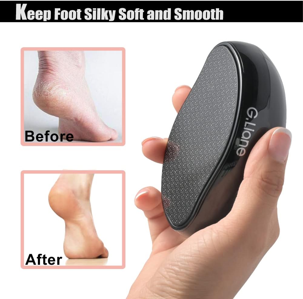 G.Liane Nano Glass Foot File Callus Remover - Crystal Glass Pedicure Foot Care Foot Scrubber Painless Dry and Wet Use for Hard Skin Calluses Removal (Black)-3