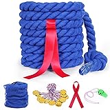 Flintronic 20ft Kids Adult Tug of War Rope Kit with Whistle Medal Accessories, Outdoor Play Field Day Family Party Birthday Party Game Tug of War Rope Kit (Blue)