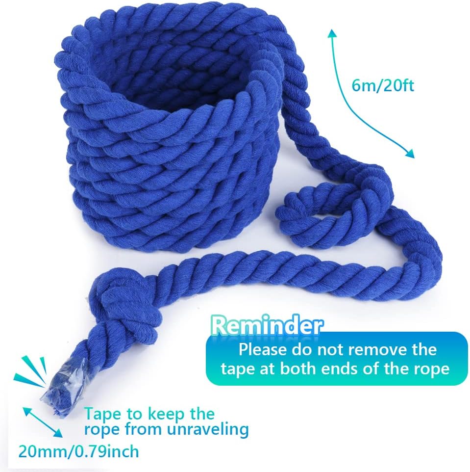 Flintronic 20ft Kids Adult Tug of War Rope Kit with Whistle Medal Accessories, Outdoor Play Field Day Family Party Birthday Party Game Tug of War Rope Kit (Blue)-2