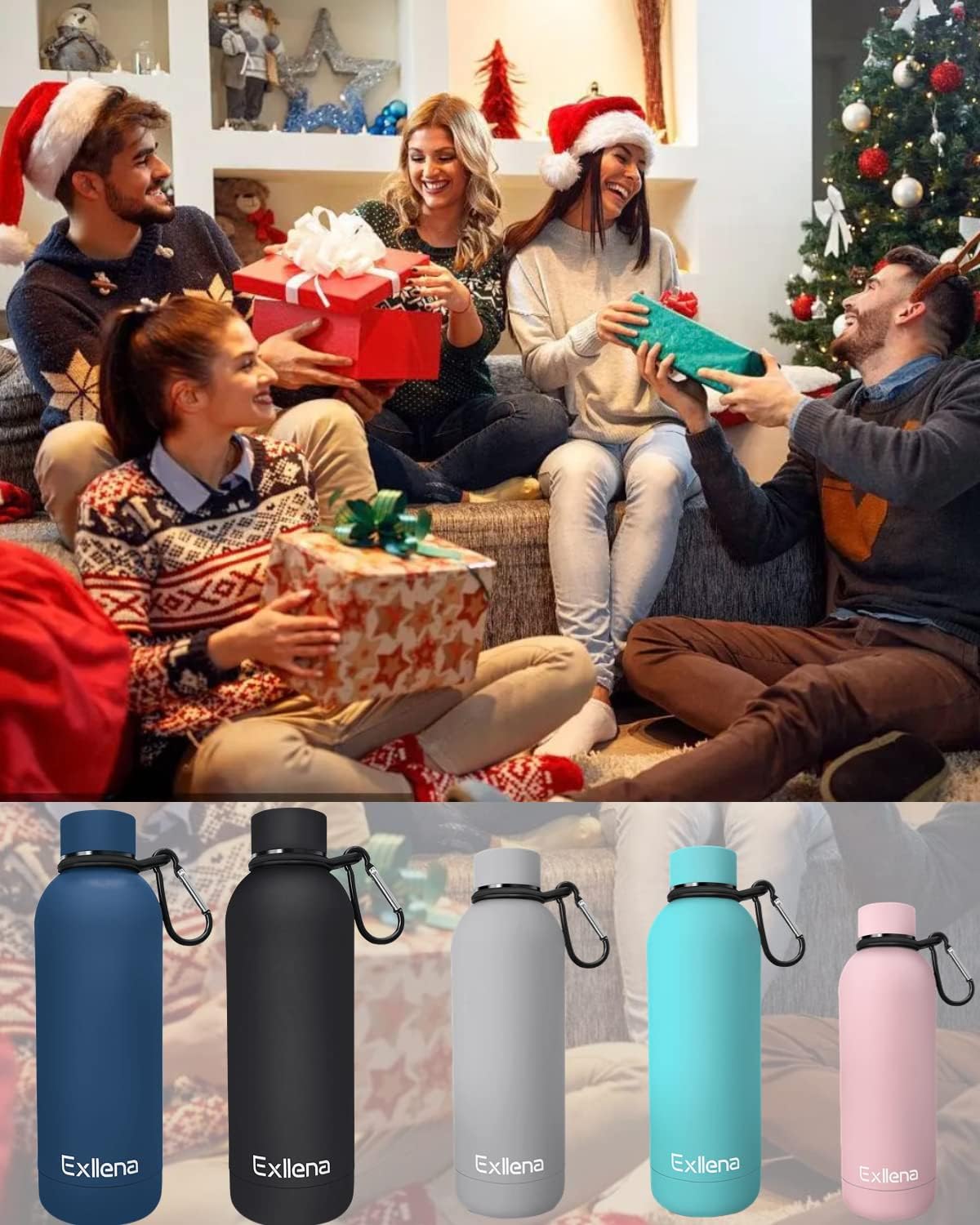 Exllena Insulated Water Bottles 1l with Clip, Double Wall Vacuum Drinks Bottle Keeps Drinks Cold 24 Hrs/Hot 12 Hrs, Stainless Steel Water Bottle BPA Free (Dark Blue)-8