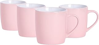 Argon Tableware Coloured Coffee Mugs - Pink - 350ml - Pack of 4 - Gloss Ceramic Stoneware Tea Mugs Latte Cappuccino Cups Hot Chocoloate Cups Colourful Mug Set with Handle