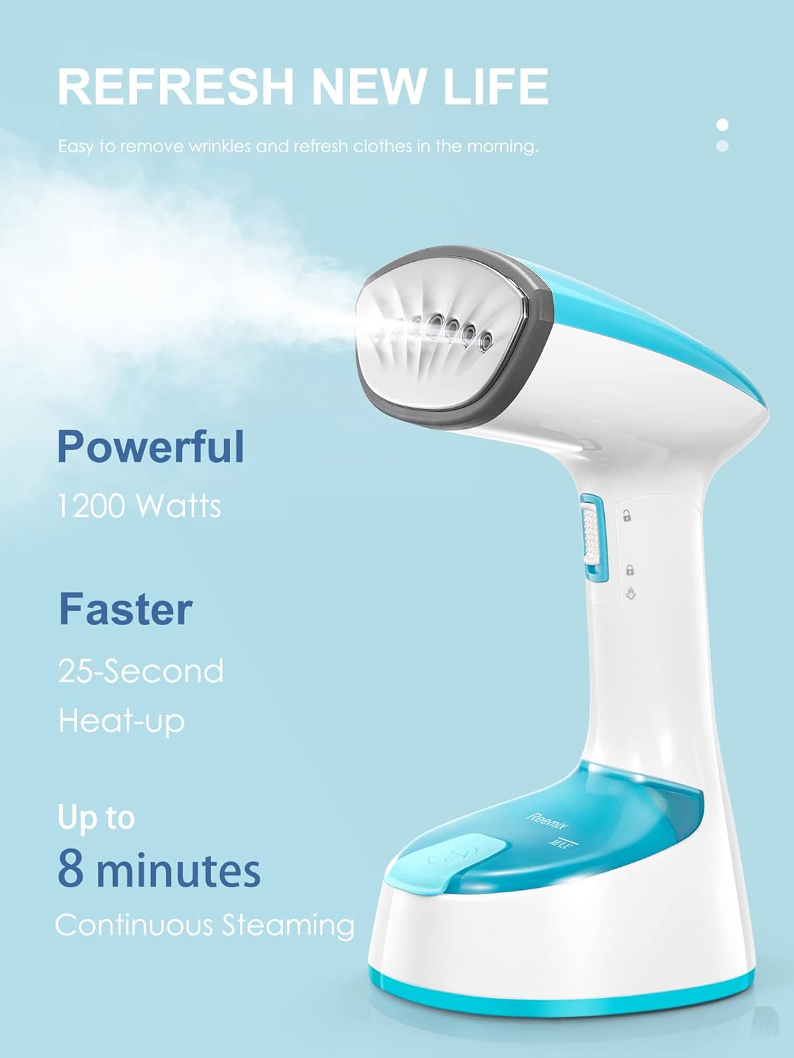 Reemix Steamer for Clothes, Folding Handheld Design Garment Wrinkles Remover, 20g/min Strong Penetrating Steam, 25-Sec Fast Heat-up, for Home, Office and Travel, UK Plug (220-250V)-2