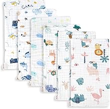 Maliton Muslin Cloths for Baby, 6 Pack Burp Cloths for Baby,100% Cotton 6 Layers Absorbent& Soft& Breathable Baby Muslins Pack,50x25CM Muslin Squares Baby Essentials for Newborn(Animals& Cars, 6 Pack)