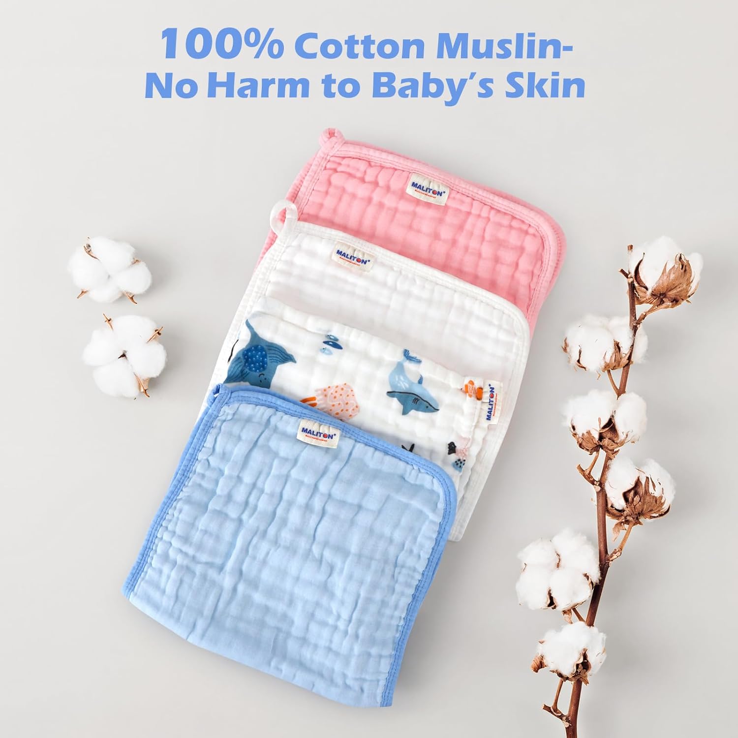 Maliton Muslin Cloths for Baby, 6 Pack Burp Cloths for Baby,100% Cotton 6 Layers Absorbent& Soft& Breathable Baby Muslins Pack,50x25CM Muslin Squares Baby Essentials for Newborn(Animals& Cars, 6 Pack)-3