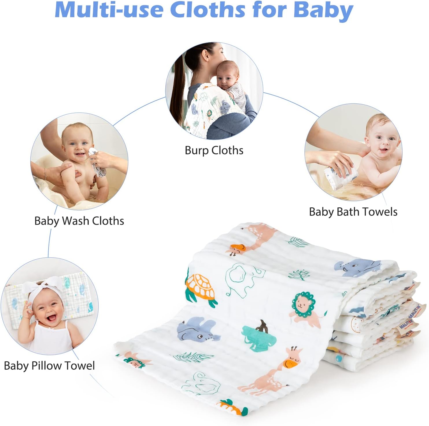 Maliton Muslin Cloths for Baby, 6 Pack Burp Cloths for Baby,100% Cotton 6 Layers Absorbent& Soft& Breathable Baby Muslins Pack,50x25CM Muslin Squares Baby Essentials for Newborn(Animals& Cars, 6 Pack)-7