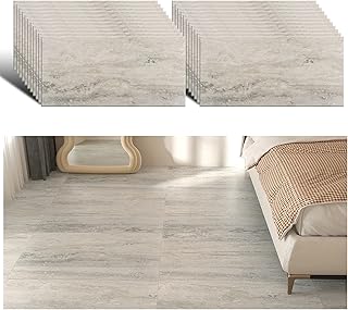 VEELIKE Grey Marble Tiles Stickers Peel and Stick Floor Tiles Vintage Vinyl Flooring Stick on Tiles for Bathroom Waterproof Kitchen Tiles Flooring Adhesive Tiles Living Room 60cm x 30cm 24 Pieces