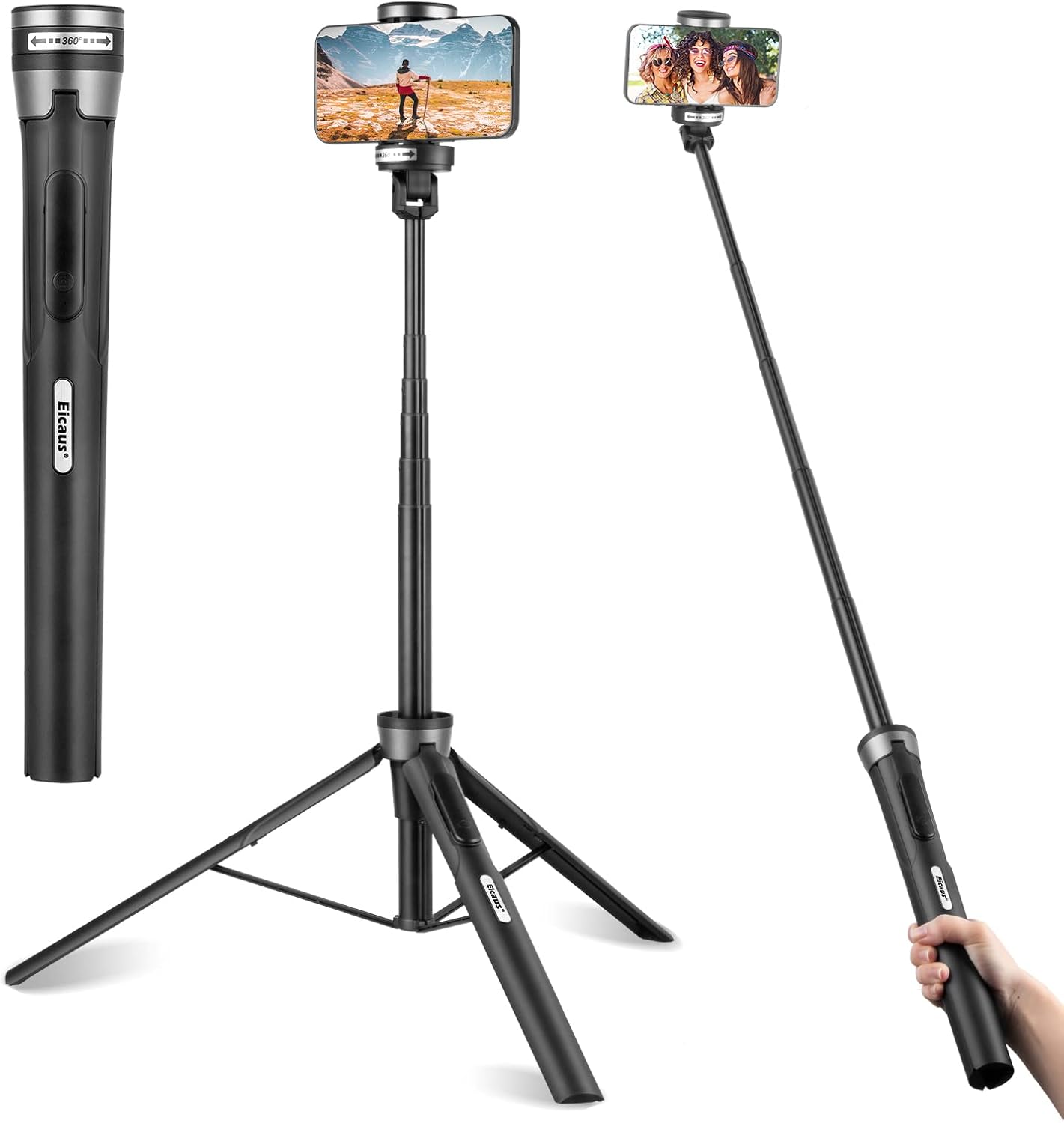 UBeesize Mobile Phone Tripod, Selfie Stick Tripod with Wireless Remote Shutter Release Portable Mobile Phone Selfie Pole Expandable 3 in 1 Selfie Stick Aluminium 360°-0