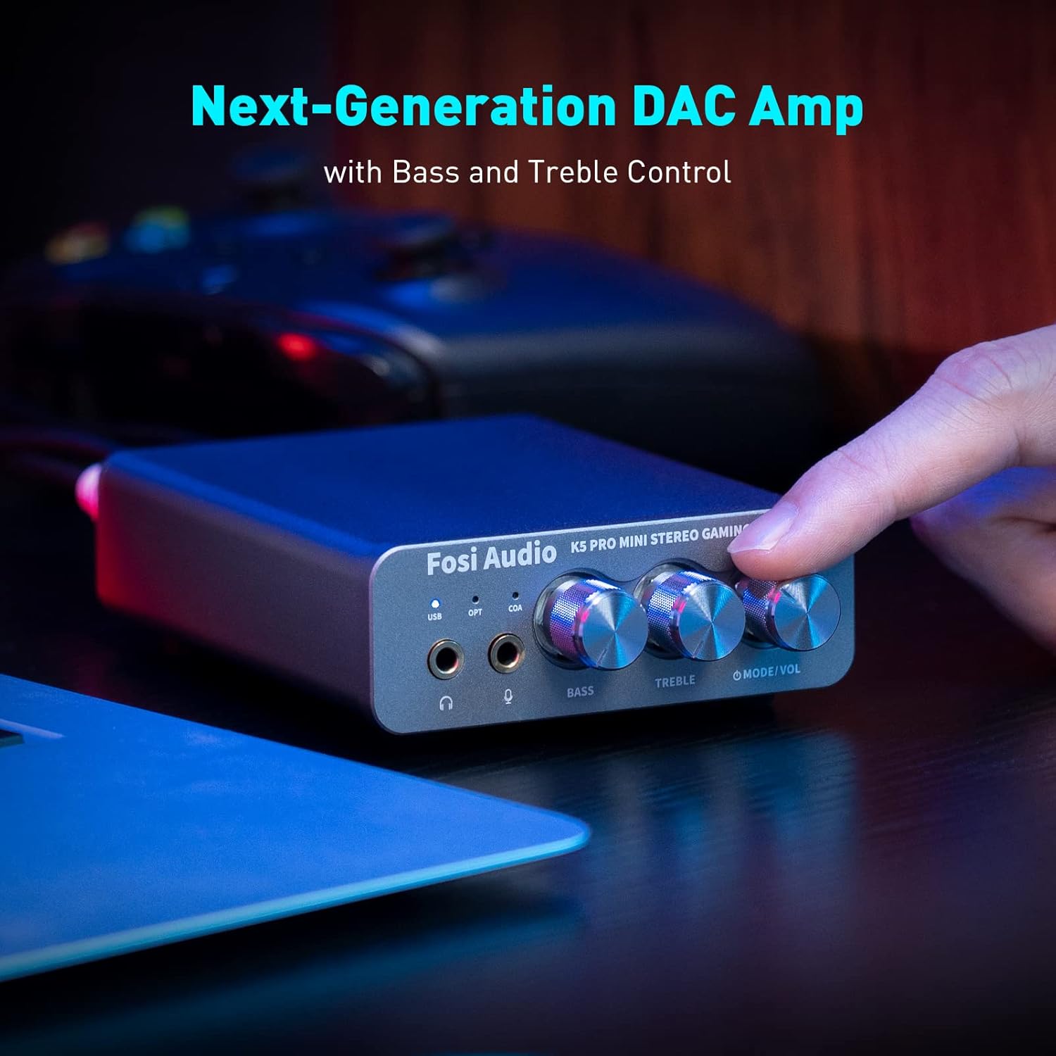 Fosi Audio K5 Pro DAC Amp Headphone Amplifier, Mini Hifi Stereo Digital-to-Analog Converter, USB Type-C/Coaxial/Optical to 3.5MM AUX/RCA Jack, for Gaming PS5/ PC/Active Speakers Up to 24 bit/192 kHz-5