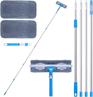 Mitclear 12 Foot (3.7m) Window Squeegee Cleaner Kit, Extension Poles + Silicone Squeegee (12IN) + Window Washer, 2 in 1 Windows Glass Cleaning Tool for Indoor/Outdoor High Windows