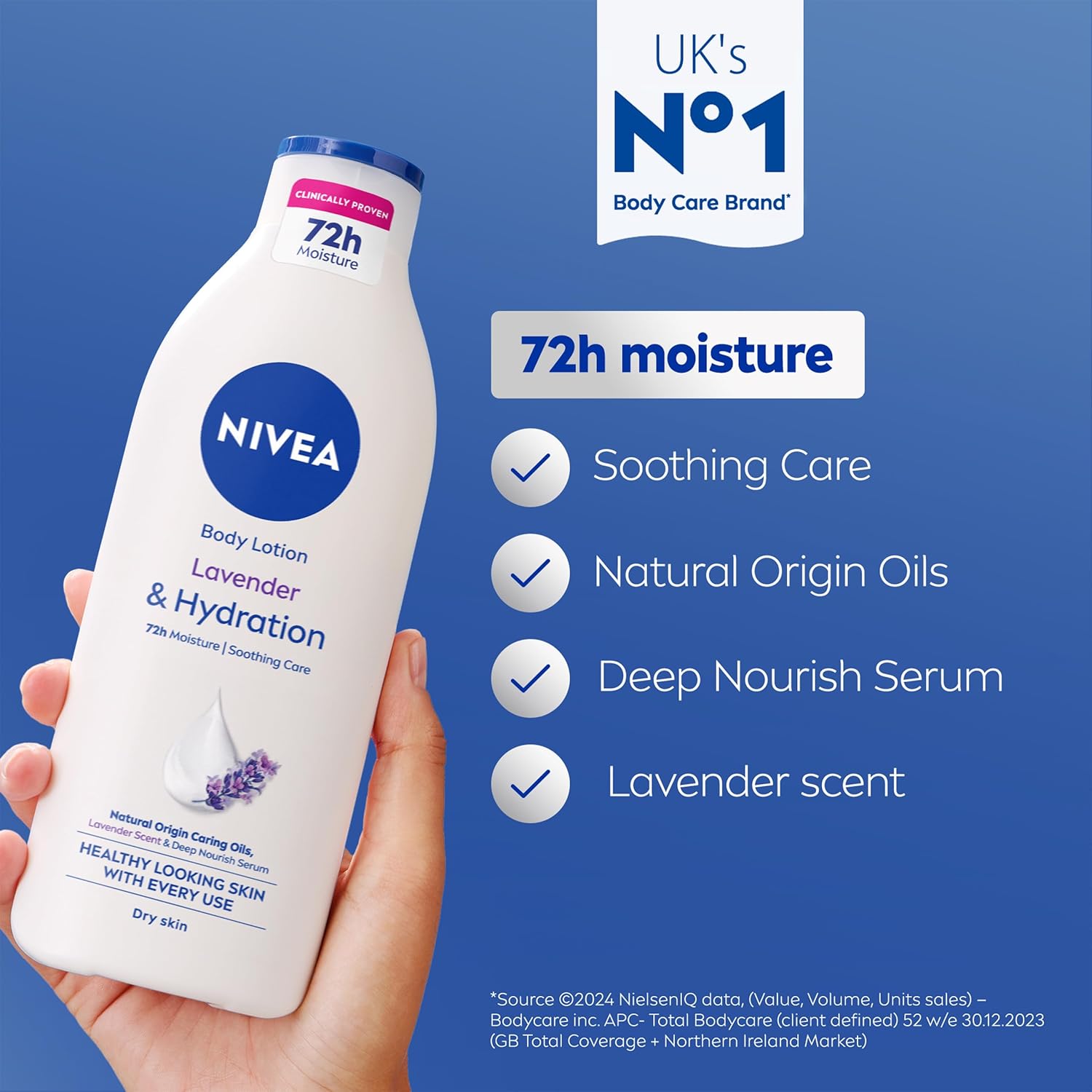 NIVEA Lavender Essentials Body Lotion (400ml), Soothing 72H Hydration NIVEA Moisturiser for Dry Skin Made with Natural Origin Oils and Lavender Scent-1