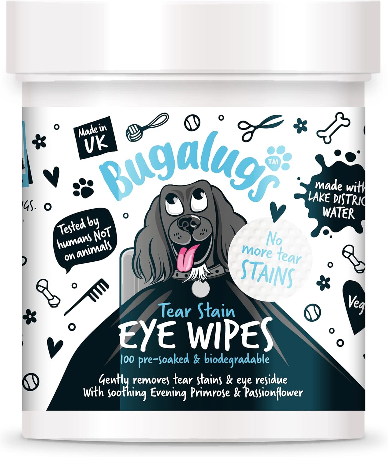 BUGALUGS Dog Eye Wipes 100 Biodegradable textured pre-soaked Dog Wipes. Safe & Easy Cleaning For Dogs - Pet Eye Wipes Remove Tear Stains, Dog Eye Crust & Eye Discharge-0