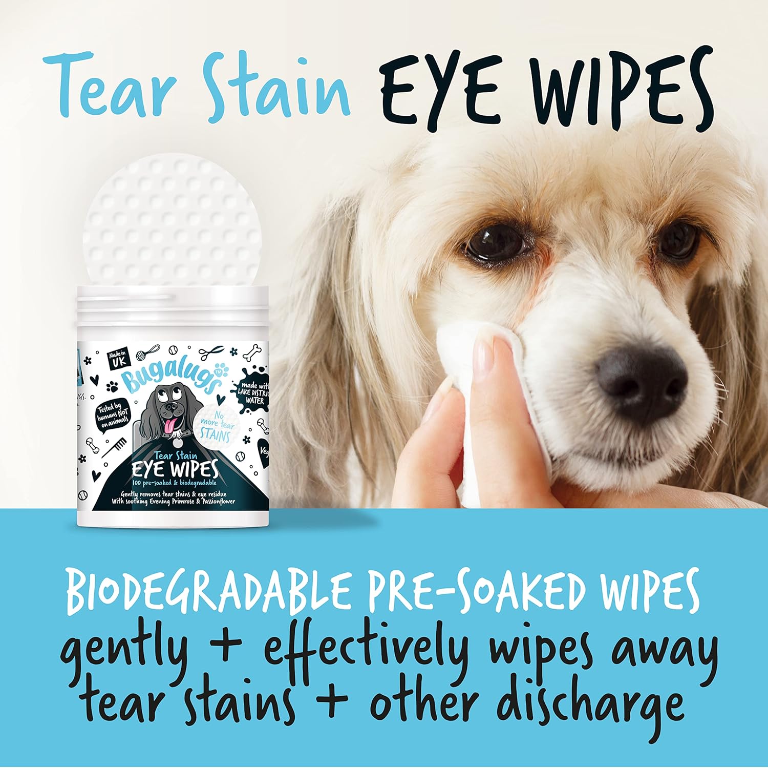 BUGALUGS Dog Eye Wipes 100 Biodegradable textured pre-soaked Dog Wipes. Safe & Easy Cleaning For Dogs - Pet Eye Wipes Remove Tear Stains, Dog Eye Crust & Eye Discharge-5